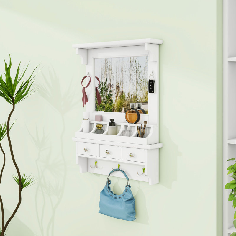 Floating Makeup Vanity with Large HD Mirror, Drawers, Pockets and Hooks