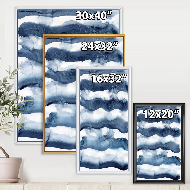 «Abstract Classic Blue Waves», peinture sur toile à cadre flottant, Toile avec cadre noir, H 20 po x l 12 po x P 1po