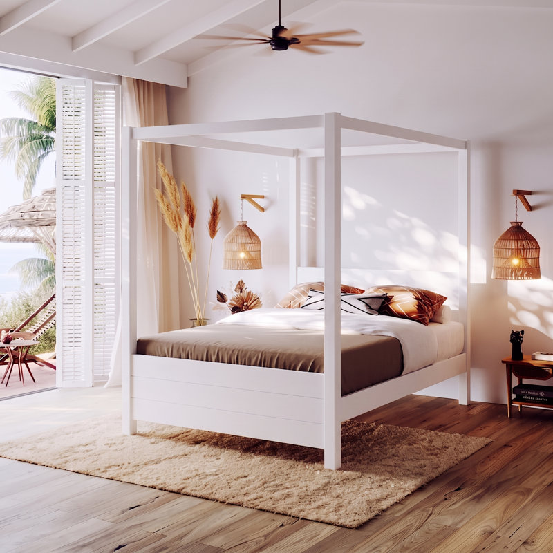 Desern Solid Wood Canopy Bed, Single (3'), White