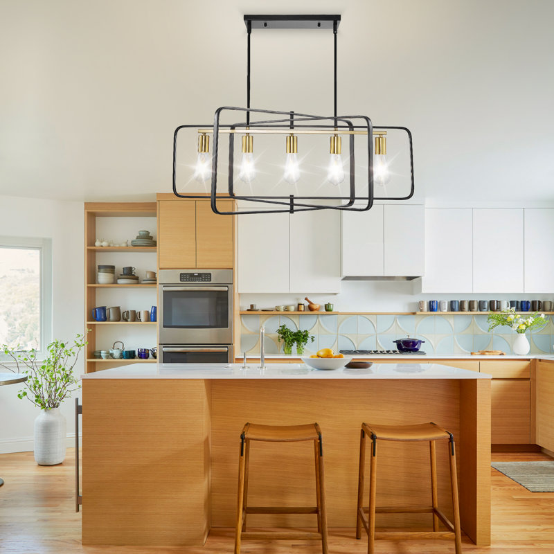 5 - Light Kitchen Island Pendant, Black/Gold