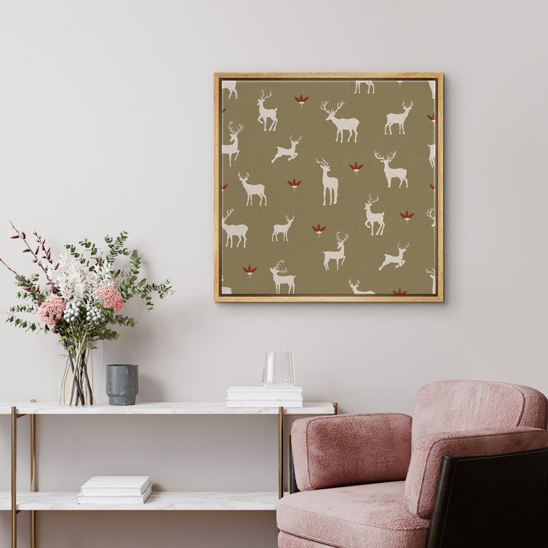 Abstract Deer Animals Framed Bedroom Wall Decorations Canvas Print, Natural, 24" H x 24" W