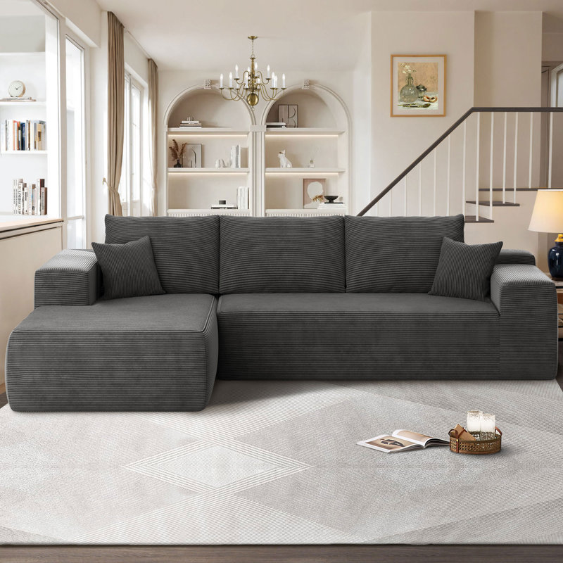 Canapé modulaire Nathasa 2 pièces sans assemblage avec compression, canapé désossé à revêtement libre avec méridienne en L, canapé modulaire à assise profonde pour le salon et la chambre à coucher