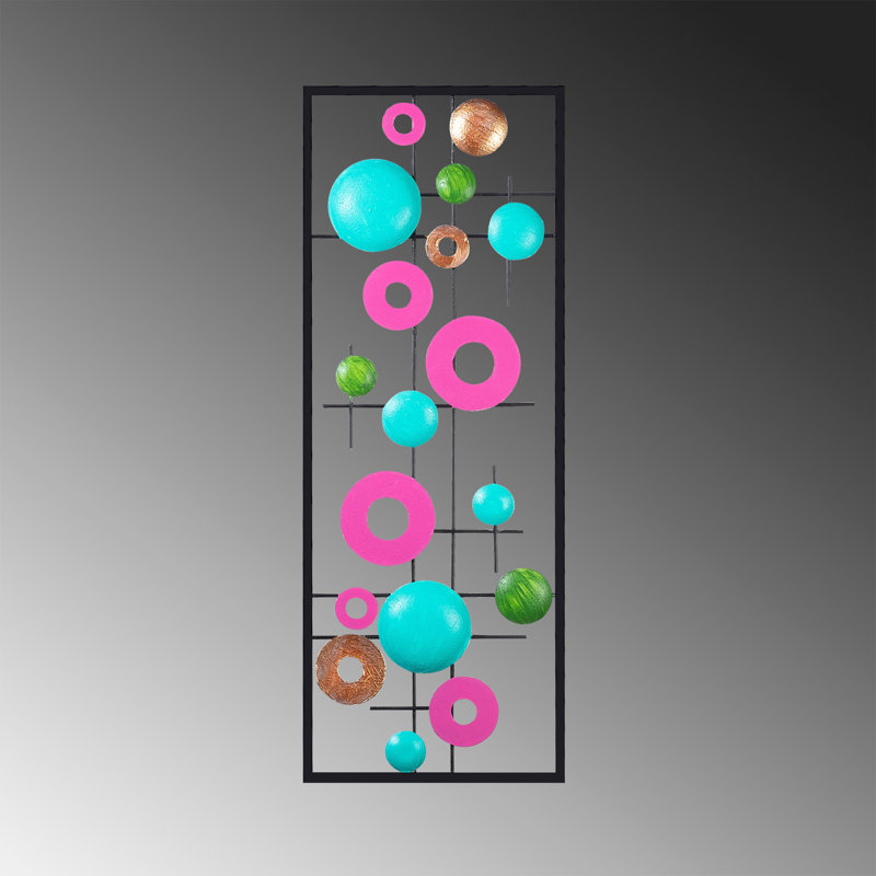Abstract Wall Decor on Metal, Light Blue/Pink/Green