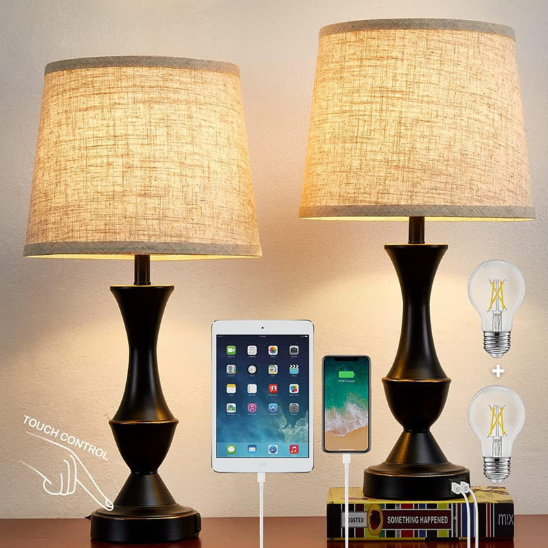 Lampe de table USB en métal, Beige, Noir