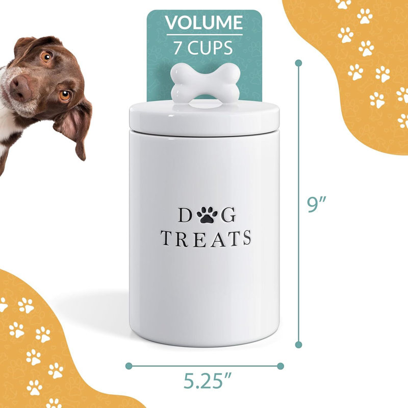 Large Rustic Ceramic Dog Treat Jar With Lid, Airtight And Perfect For Kitchen Counters.
