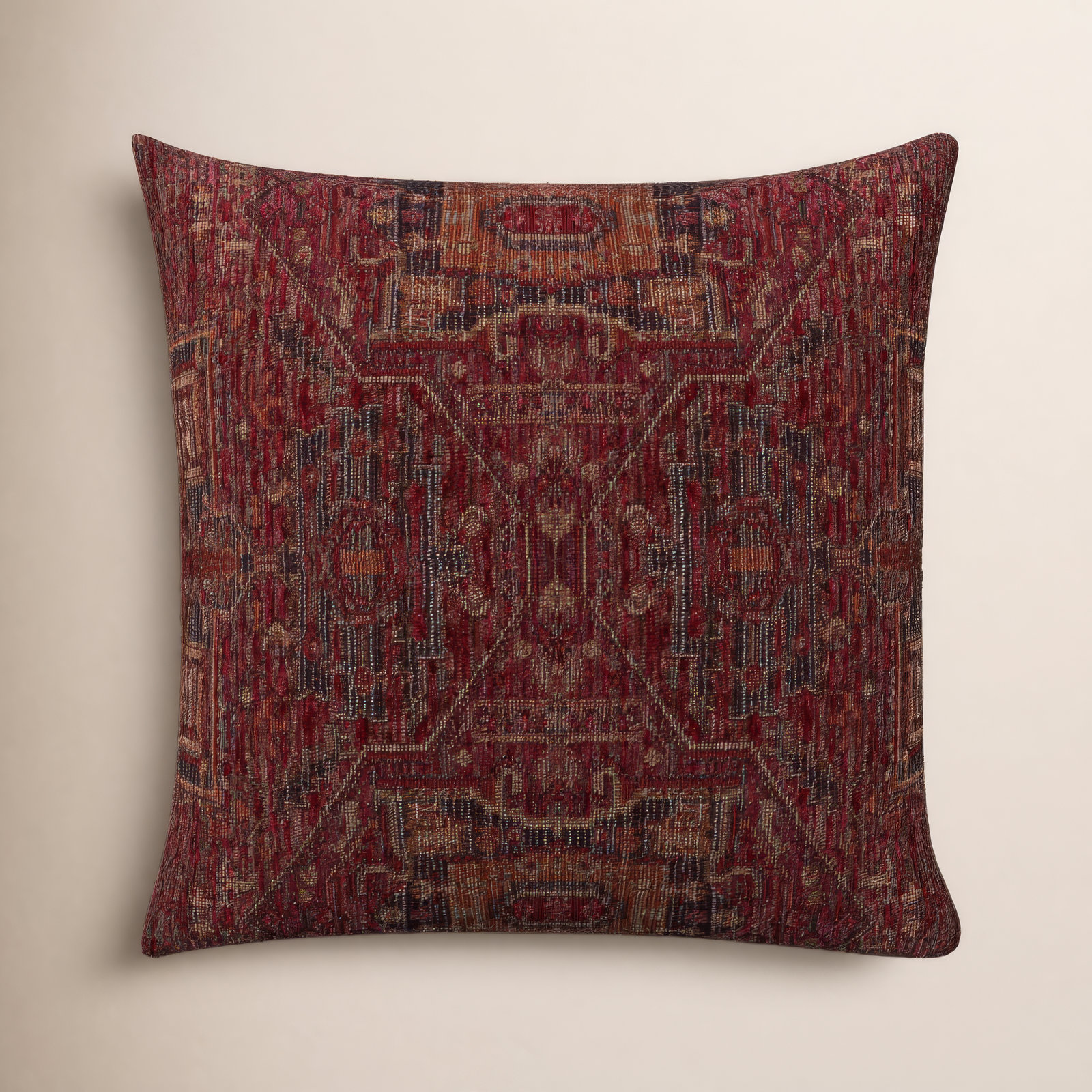 Olcott Throw Pillow, Feather, Zapatta Crimson, Square 22"