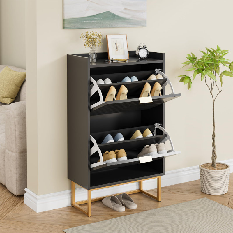10 Pair Flip Down Shoe Storage, Black