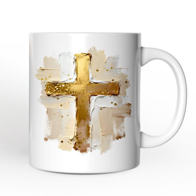 Oil Brushstroke Cross Mug, Christian Faith Jesus Easter Gift with Custom Name