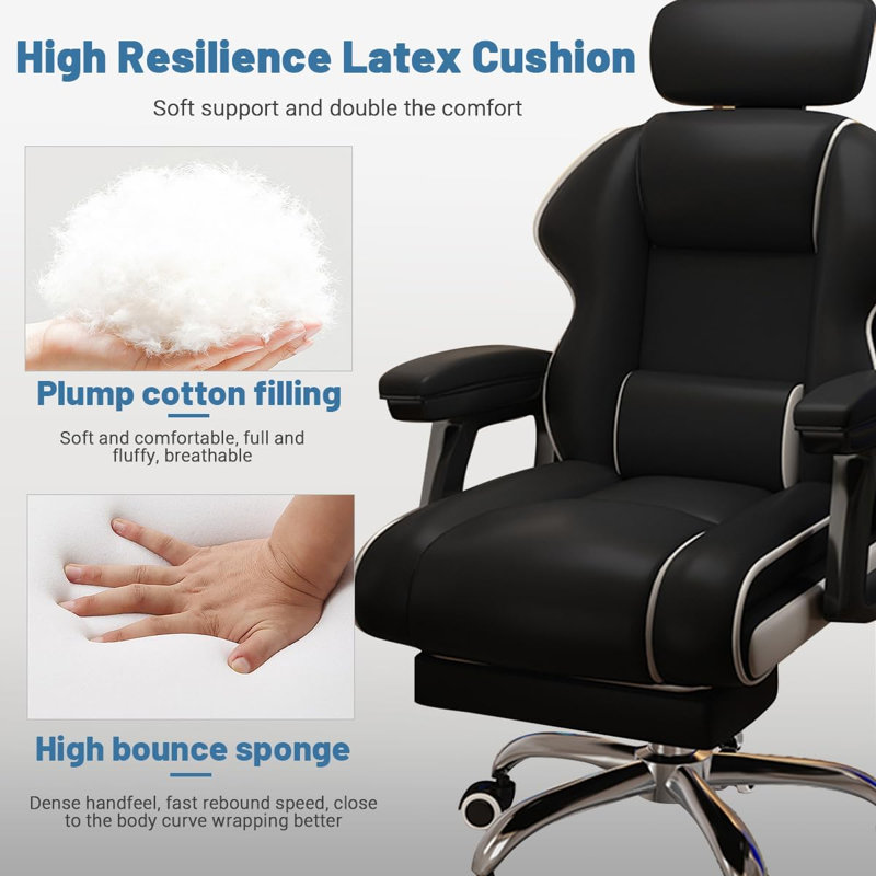 HDHNBA High Back Height Adjustable Swivel Ergonomic Office Chair With Extra Wide Cushion, Black
