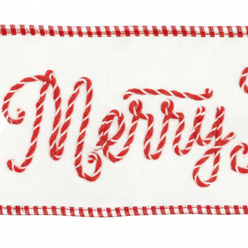 Vickerman - Corde blanche brodée 4 po Merry Christmas sur toile