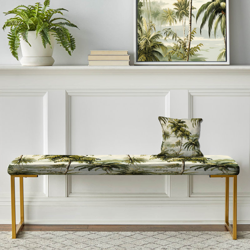 Motif rétro de palmiers tropicaux - banc tropical rembourré or