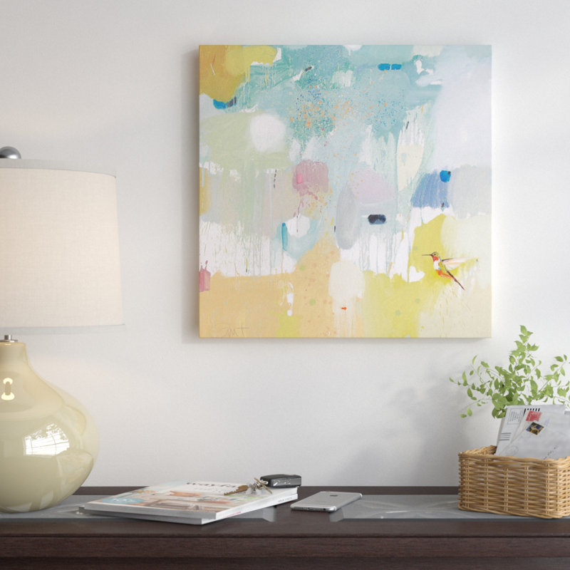 «Hummingbird at Home II», impression sur toile tendue, H 16 po x l 16 po x P 1 po, Papier d'art encadré noir, Blanc