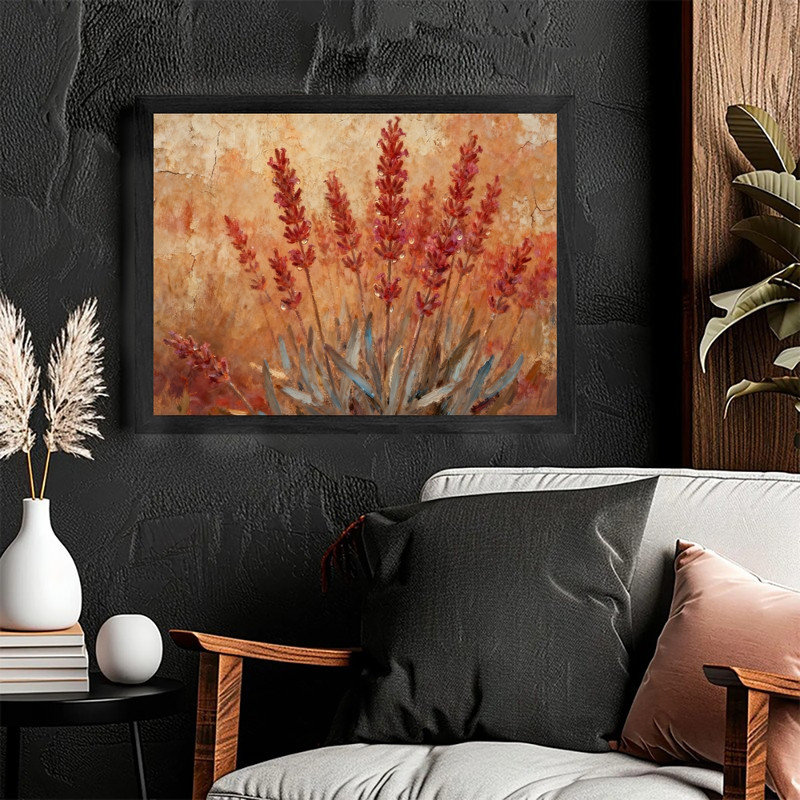 Art mural floral noir, lavande rouge rustique, paysage botanique rétro, impressions encadrées, H 9 po x l 11 po