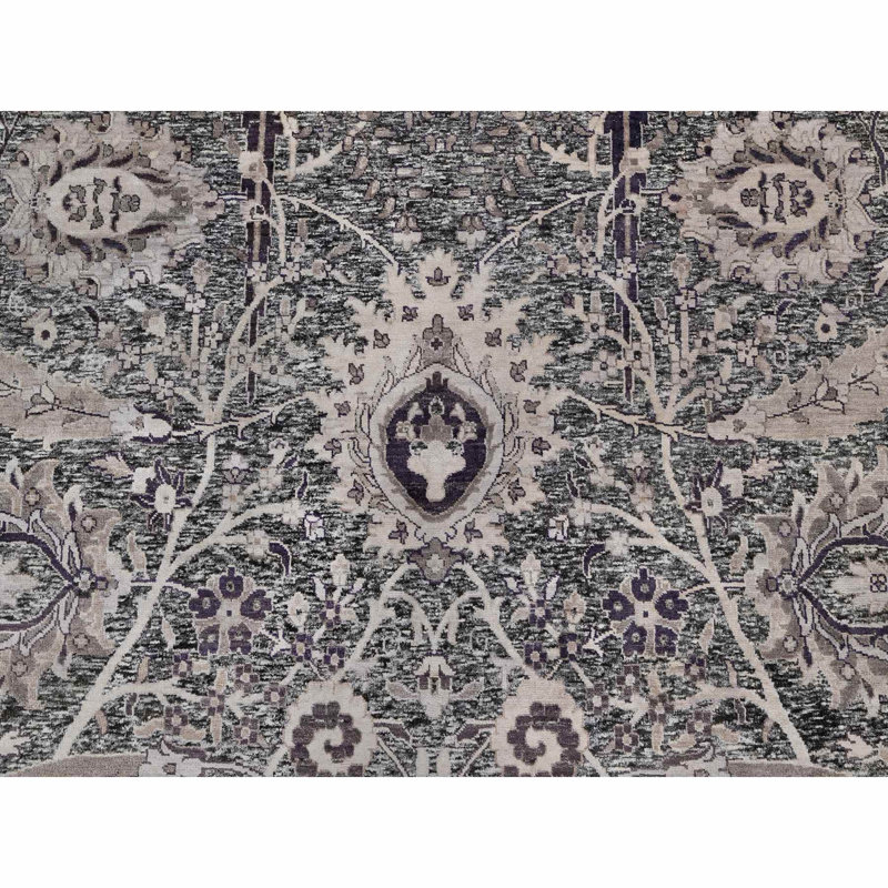 Tapis oriental rond en forme de feuille de faucille noué à la main 9 pi 11 po x 13 pi 10 po
