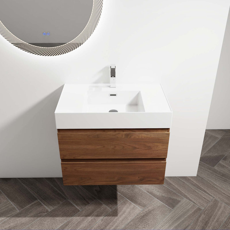 Meuble-lavabo mural avec lavabo en résine, Brun