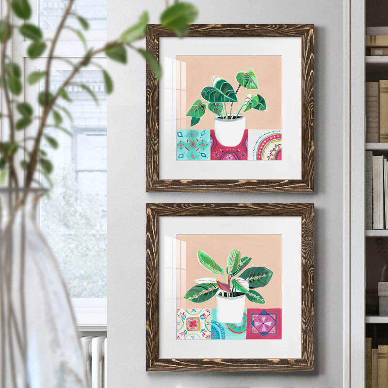 «Growing Happy I», ensemble de 2 peintures, H 20 po x l 40 po x P 1,5 po, Papier, cadre noyer