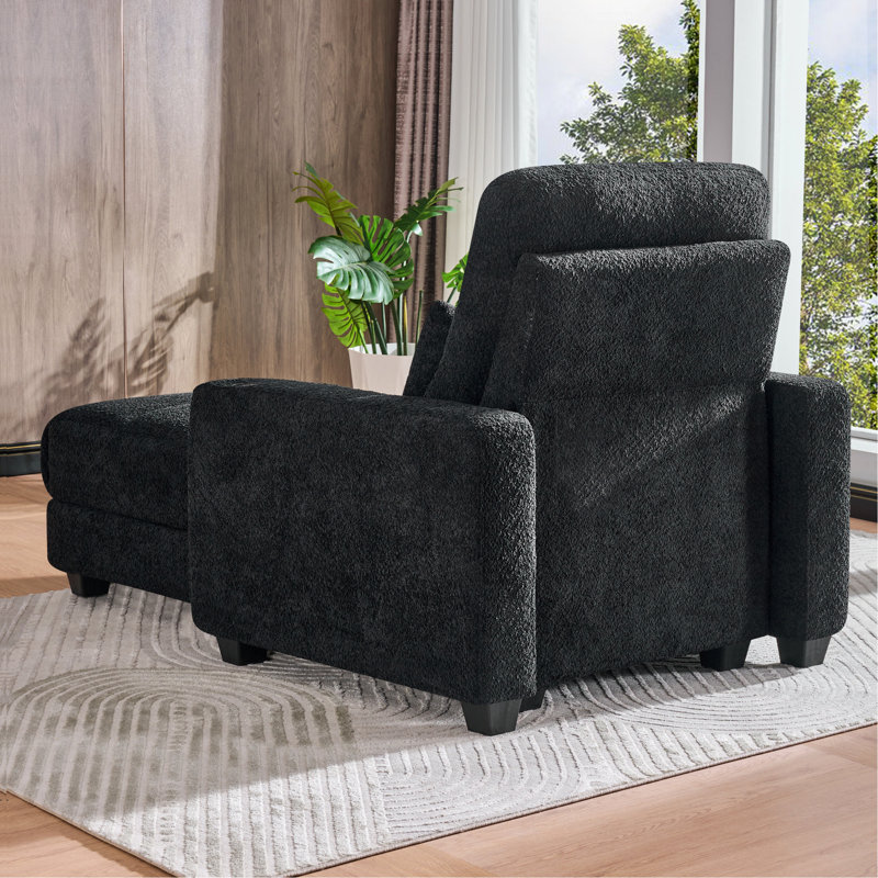Méridienne électrique avec dossier réglable, coussin lombaire, charge sans fil et porte-gobelet, Noir