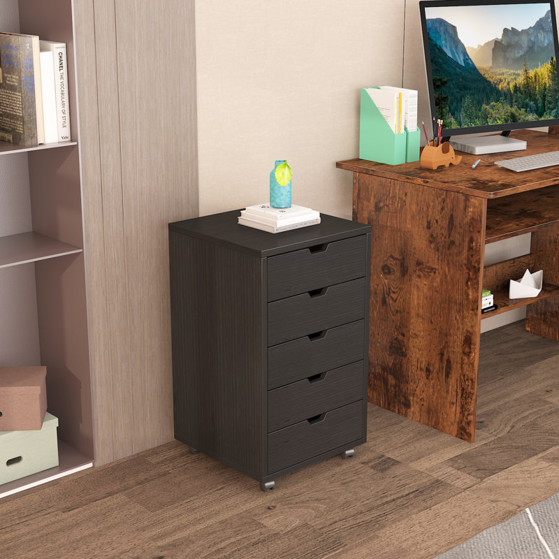 Armoire de rangement à 5 tiroirs à roulettes - Classeur multifonctionnel de bureau et de rangement, Noir, noir, noir, noir