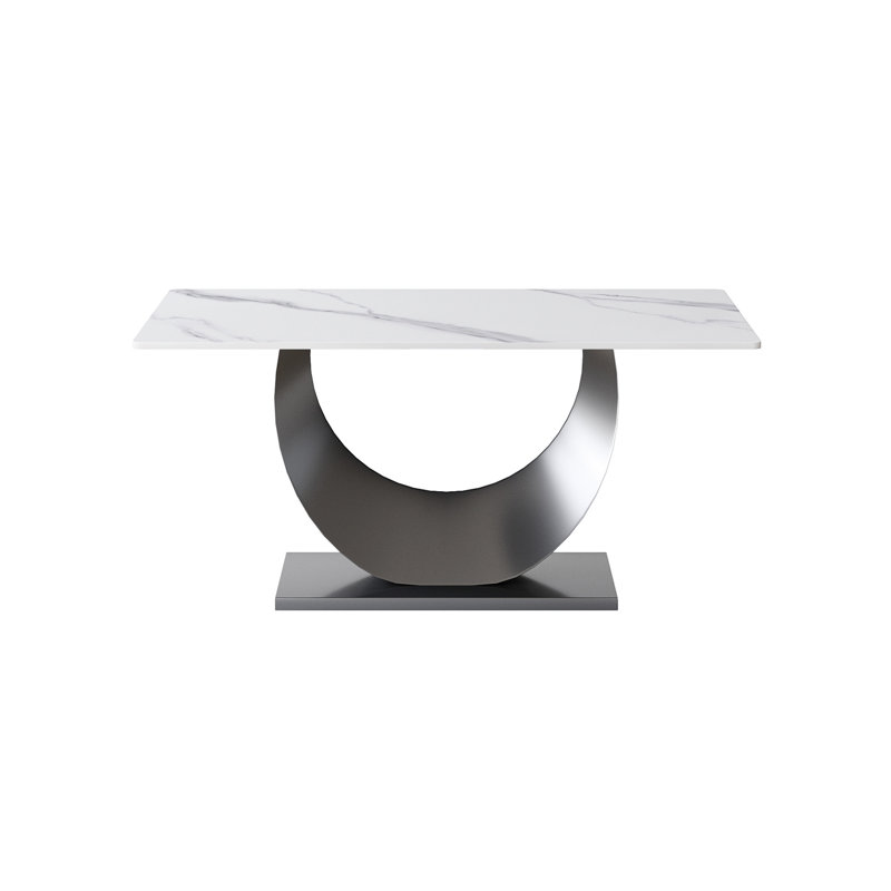 Table de salle à manger moderne avec panneau en pierre frittée blanche et pieds en métal