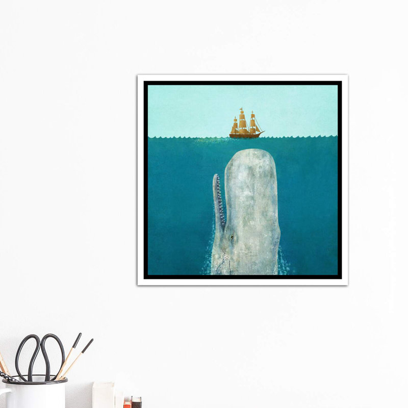 «The Whale Square» par Terry Fan, H 18 po x l 18 po x 1,5 po, Toile blanche encadrée