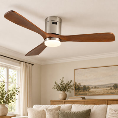 Ventilateur de plafond 52 pouces avec lumière, 3 pales en bois de noyer massif, télécommande, moteur à courant continu réversible à 6 vitesses pour chambre à coucher, salle à manger, salon.