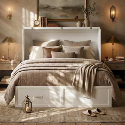 Full Size Murphy Bed with Storage Drawer, Built-In USB Charging Station and Outlet