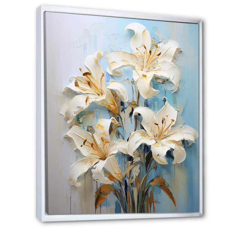 «Garden of Lilies Dreams IV» sur toile, Cadre flottant blanc, 32" H x 16" W