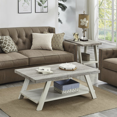Contemporary 3-Piece Wood Shelf Coffee Table Set In Weathered Gray And Beige