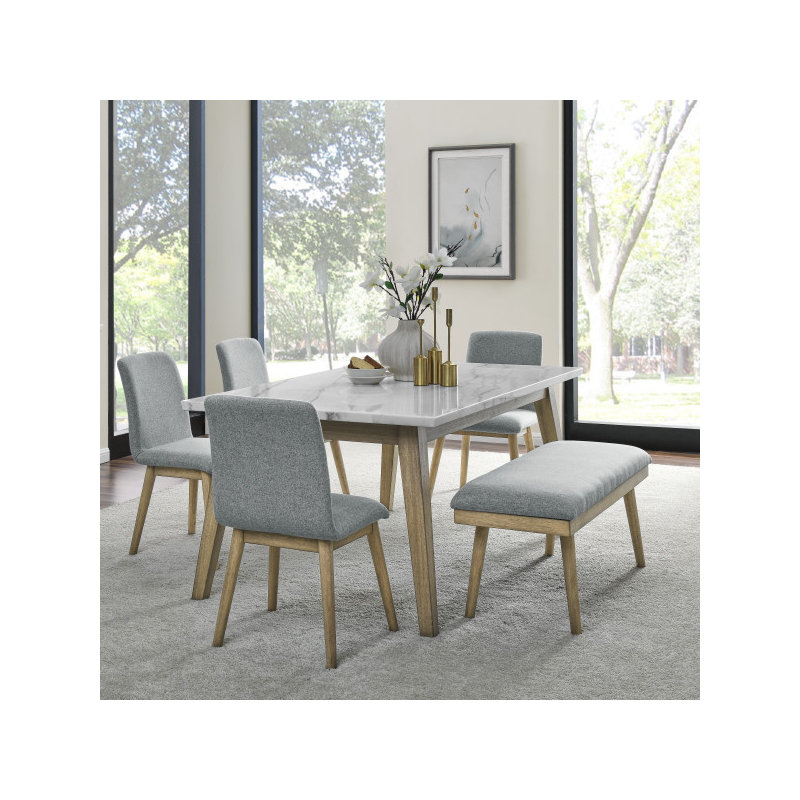 Mairenn Marble Dining Set, 6 Pieces: Table, Bench, 4 Chairs