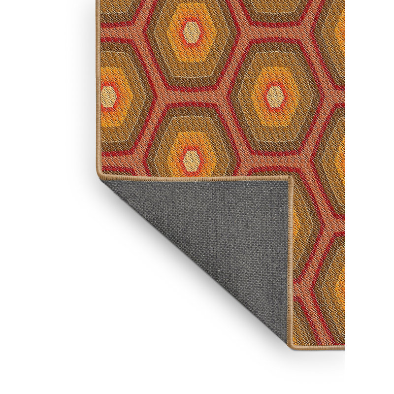 Tapis jaune moutarde/brun tissé à la machine, Rectangle 5 pi x 7 pi