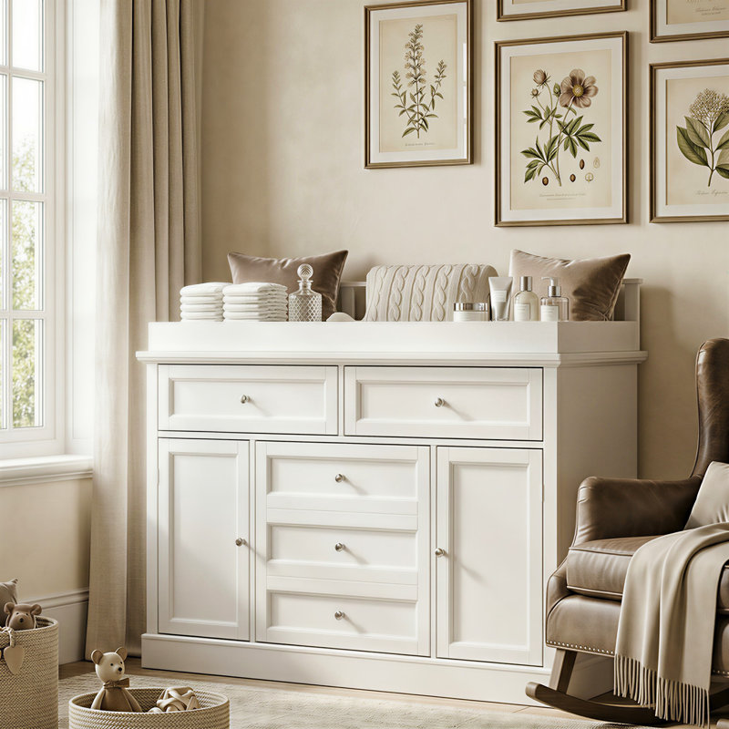 Commode à langer moderne avec rangement solide, Blanc