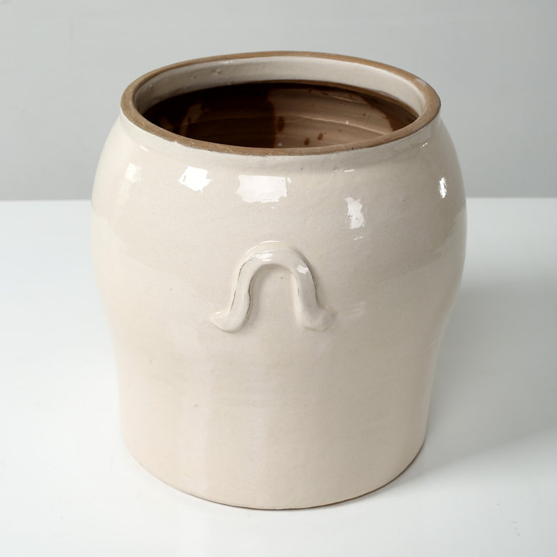 Approx.10.6 Inches tall Off White Ceramic Vase with Decorative Handles