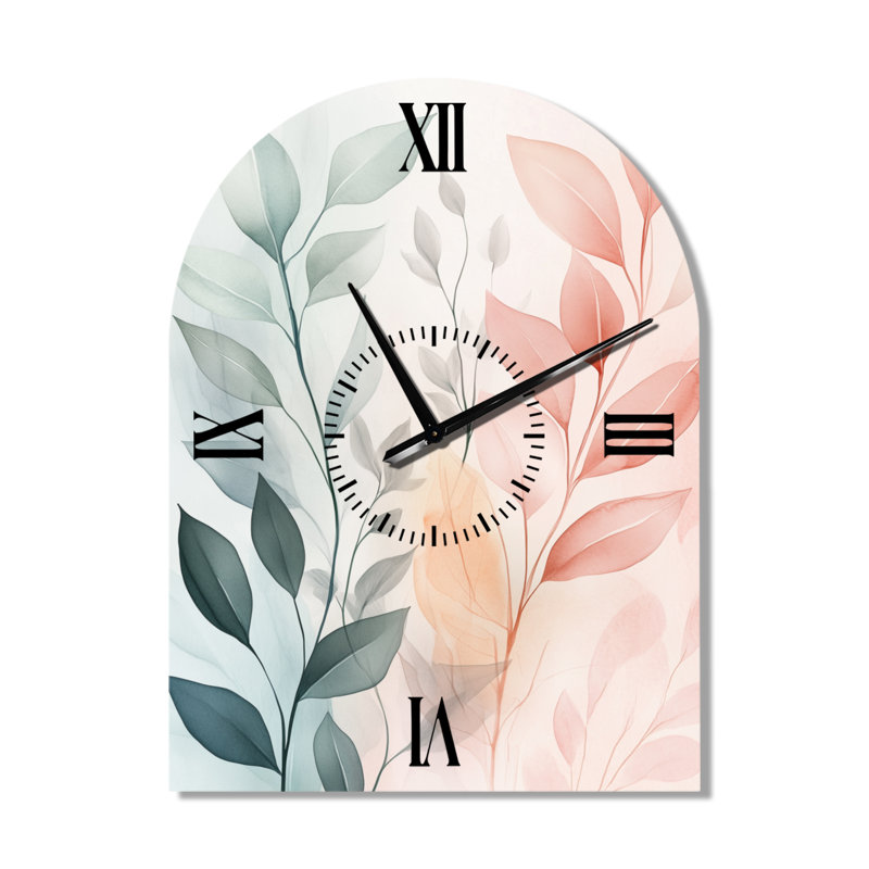 Horloge murale botanique à motif de feuilles roses - Accent I, H 31 po x l 23 po - Arche