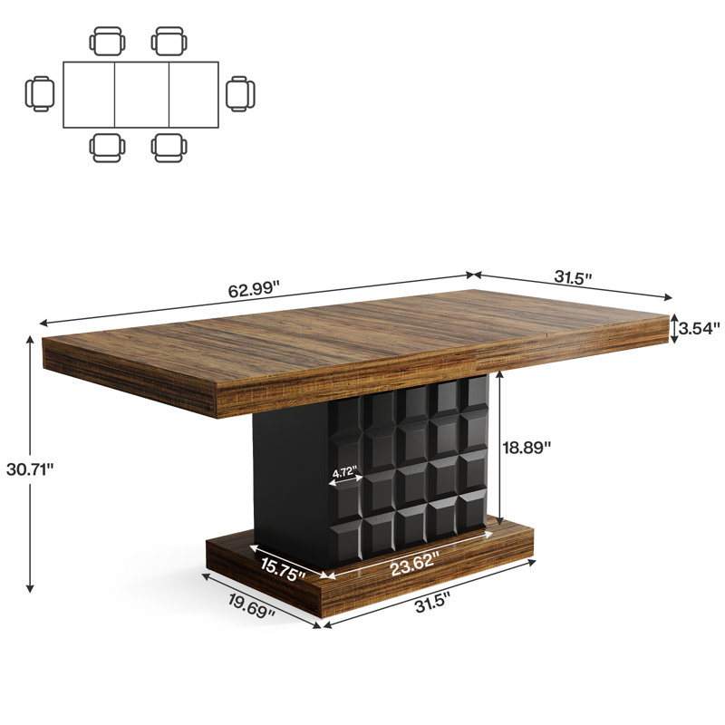 63'' Dining Table for 4-6, Modern Rectangular Dining Room Table with Geometric Relief