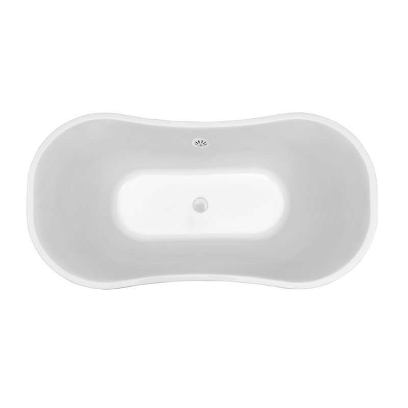 60" Streamline Freestanding Soaking Acrylic Bathtub With Drain and Bamboo Tray, Glossy White