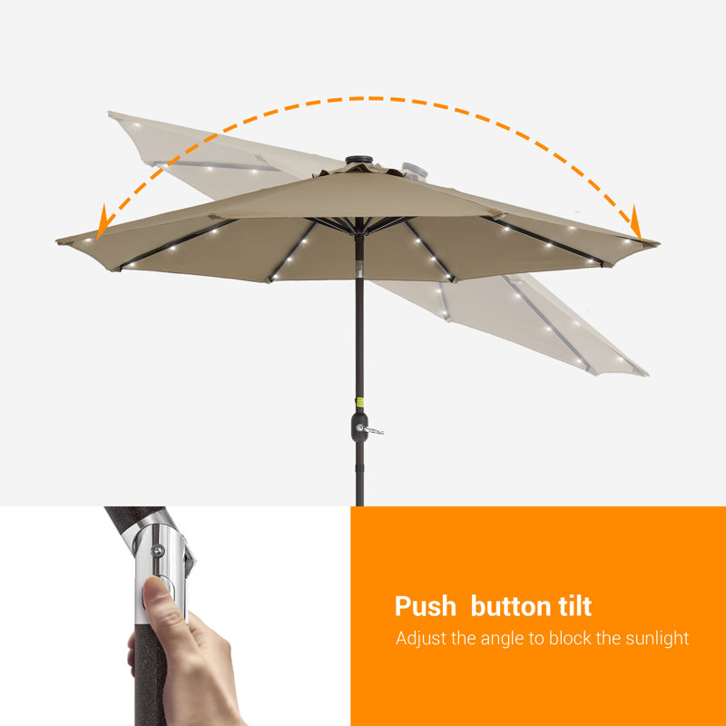 Parasol de marché extérieur DEL 9 pi avec bouton-poussoir inclinable Dorelli, Taupe