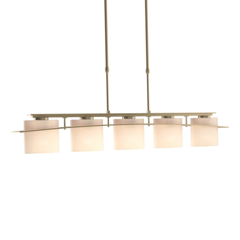 Luminaire suspendu linéaire à 5 lumières pour îlot de cuisine Arc, Opale, Or doux
