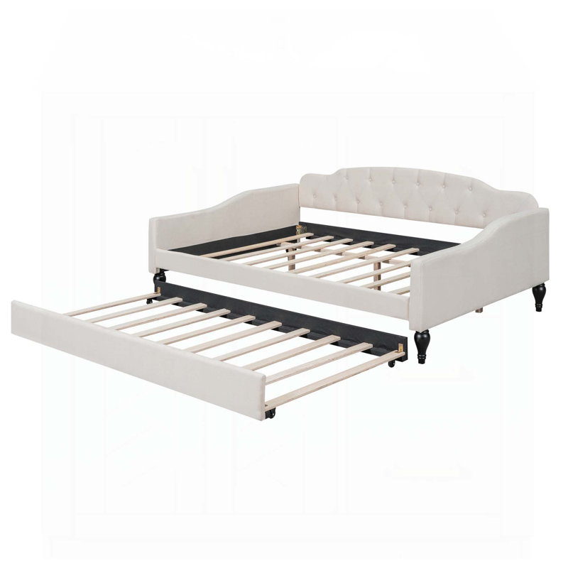 Lit de jour capitonné pleine grandeur avec lit gigogne simple, idéal pour une utilisation multifonctionnelle dans divers espaces de vie