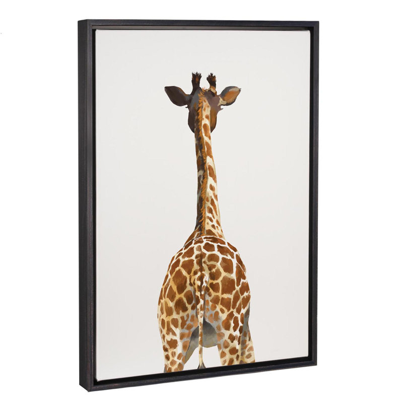 Art girafe bout à bout, H 40 po x l 26 po x P 1,5 po, Toile avec cadre noir patiné