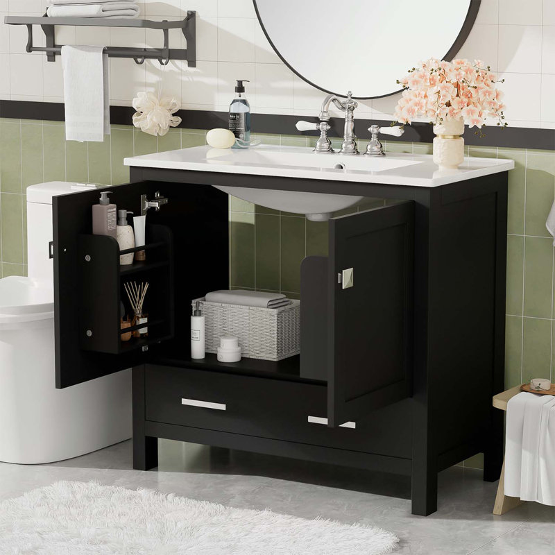 Meuble-lavabo de salle de bain avec des caractéristiques extraordinaires et une capacité de rangement optimale, Noir