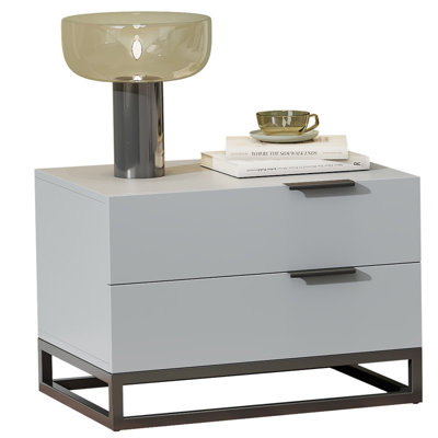 Table de chevet avec 2 tiroirs, table de chevet de 22 po avec tiroirs de rangement, tables de chevet pour la chambre à coucher, petites tables de chevet étroites pour le domaine public, salon, bureau, gris