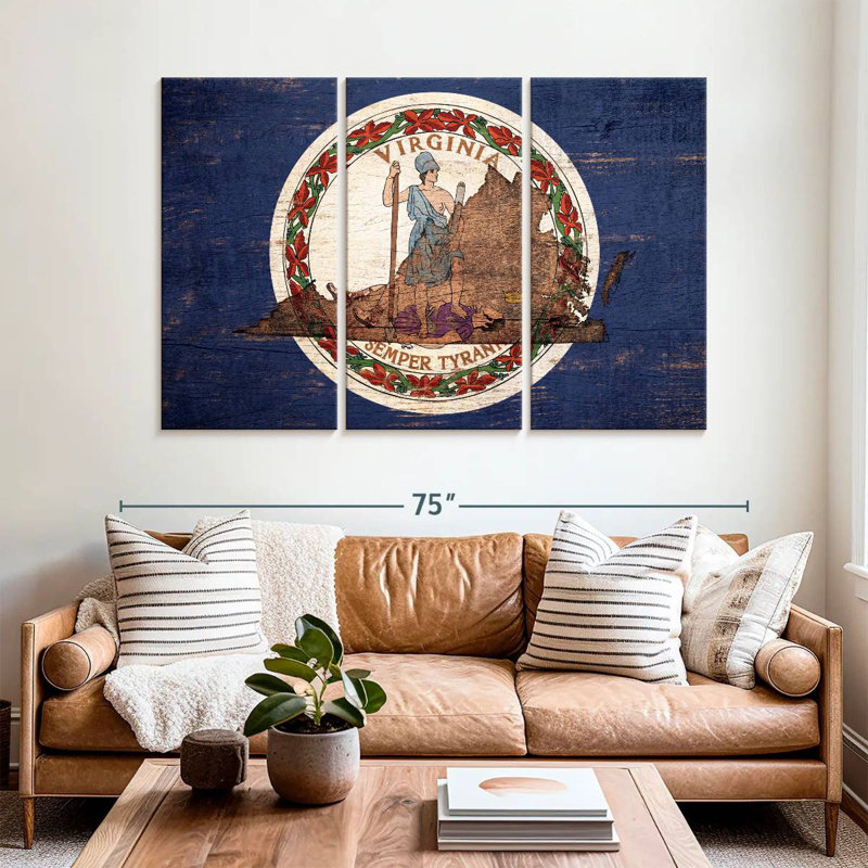 Borges State Map Over Virginia Flag, 42" H x 65" W