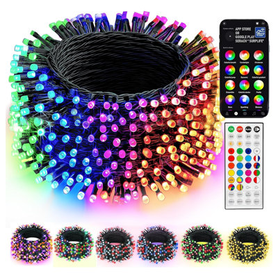 98 lumières à DEL de couleur variable de 98 pieds avec télécommande et contrôle d'app pour la décoration de fêtes intérieure et extérieure