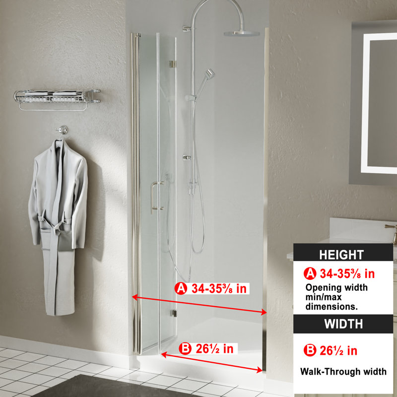 34"-35 1/2" W x 72" H Bi-Fold Frameless Shower Door with Clear Glass, Brushed Nickel
