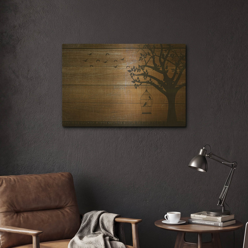  «Tree Birds Flower» par Bess Hamiti, art mural en métal doré, 24 po x 16 po, 24"x16"