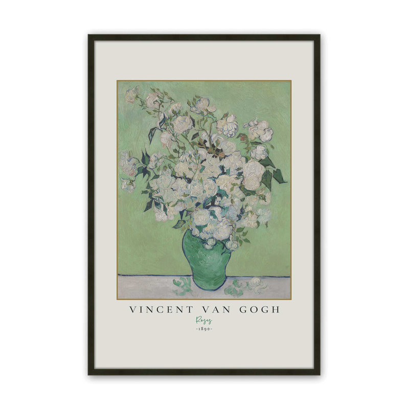 Van Gogh's Roses, reproduction de 1890, H 21 po x l 17 po, Reproduction encadrée sans passe-partout 1, Noir satiné