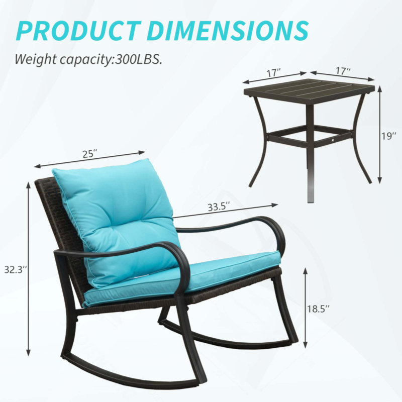 Metal 2 - Person Outdoor Patio Rocking Seating Group With Cushions, Blue