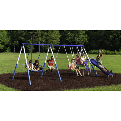 XDP Recreation All Star Playground Outdoor Swing Set, Rider, Disc & Slide