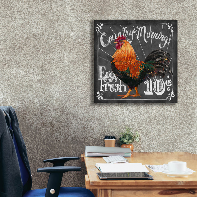 «Rooster On Chalkboard 1» par Art Licensing Studio, art mural sur toile, 37 po x 37 po, H 26 po x l 26 po