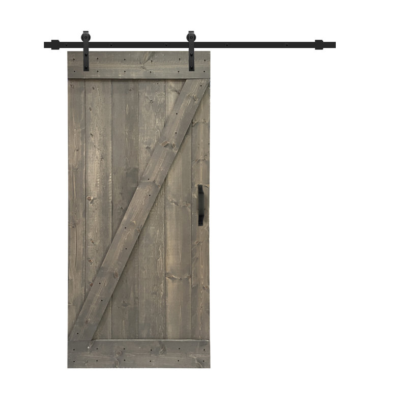 Porte de grange lambrissée peinte en bois et en métal avec trousse de quincaillerie d'installation, 30 po x 84 po